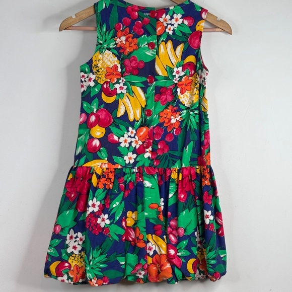 VTG 90s Fruit Print Dress Girl 10 Bow Age Made in USA Resort Beach Wedding Retro - Picture 4 of 9